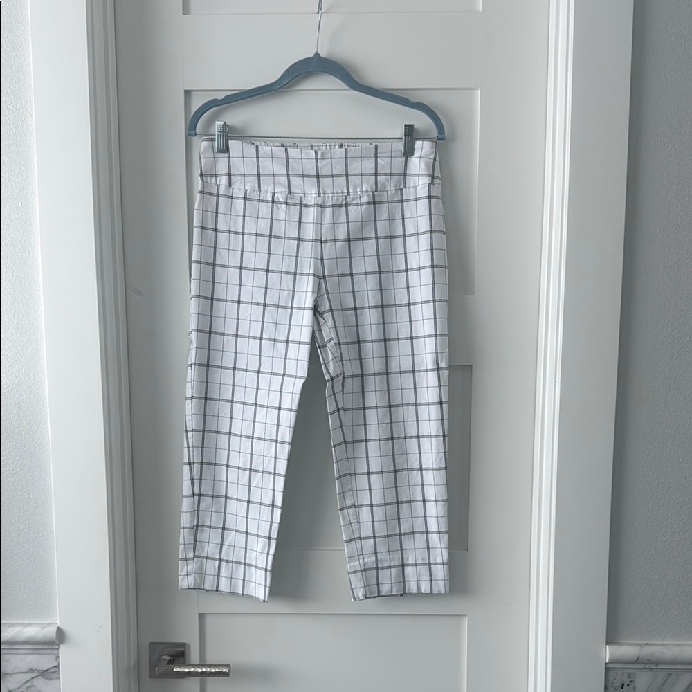 White and Black Plaid Cropped Pants